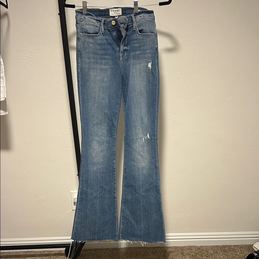 Frame Denim Women's Distressed Light Blue Flare Jeans Size 27 Le High Flare